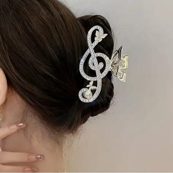 Accessories - Gold Rhinestone Music Note Hair Claw Hair Accessory